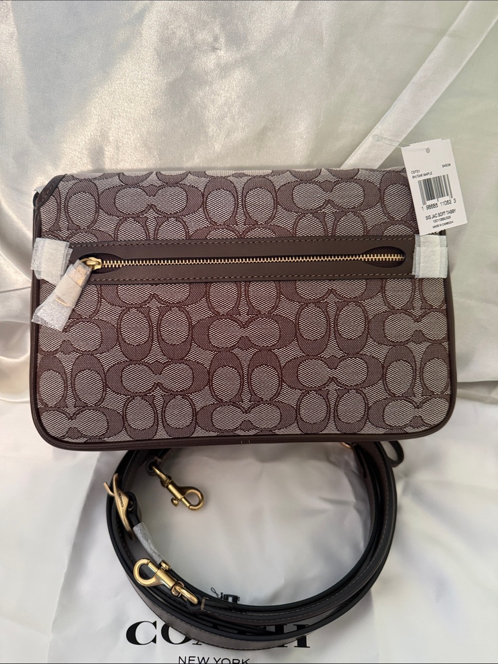 🤎Coach NWT Signature Maple/Oak Jacquard Soft Tabby Shoulder Bag / Brass Hardware - Picture 4 of 13